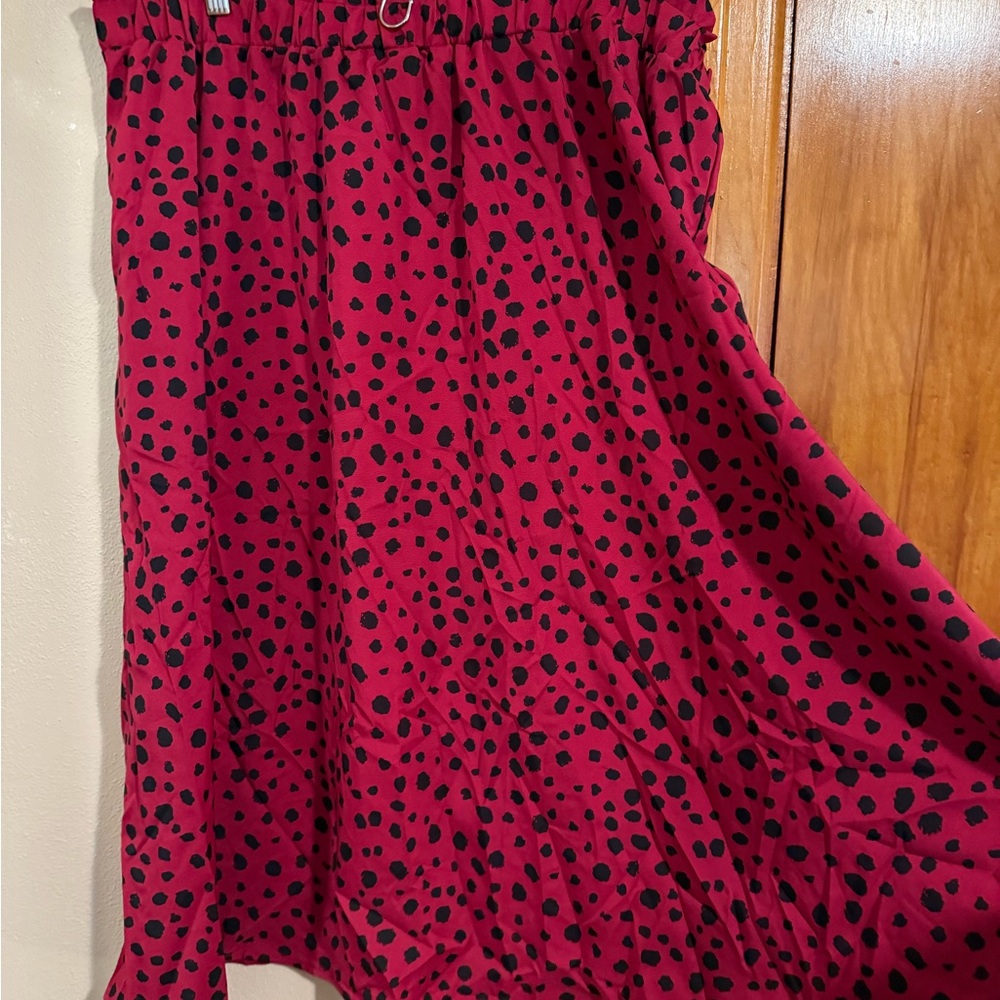 SHEIN Red and Black Polka Dot A-Line Skirt